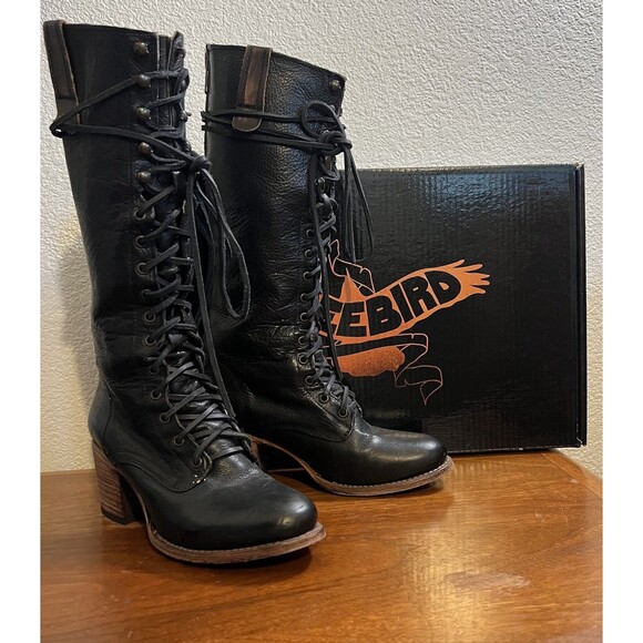 Freebird Grany Lace Up Size 10 Black Tall Boots Distressed Whimsigoth Grunge - Picture 2 of 15